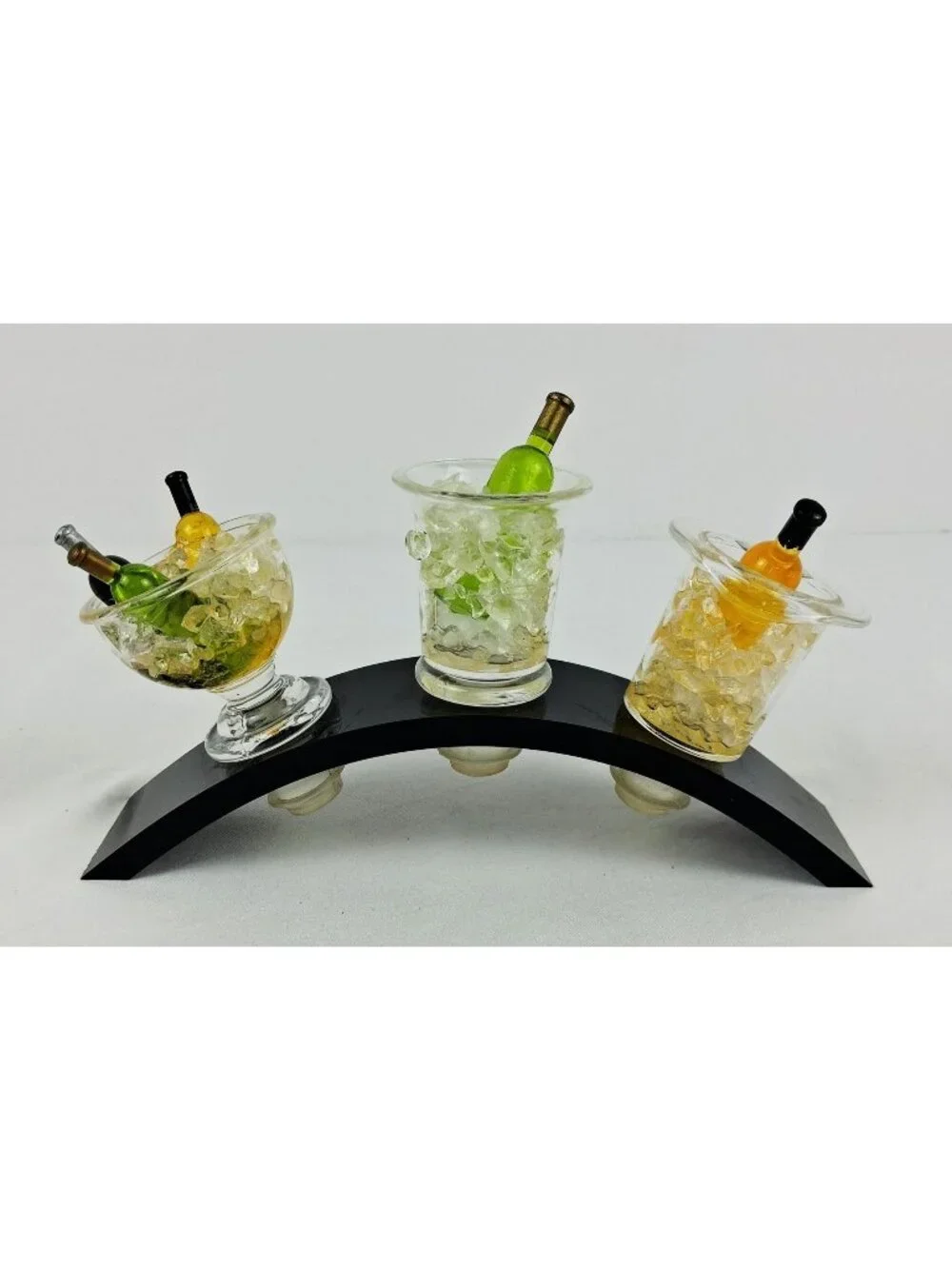 Retro Wine Bottle Stopper Set Lucite Acrylic Set Ice Bucket Design Black Display